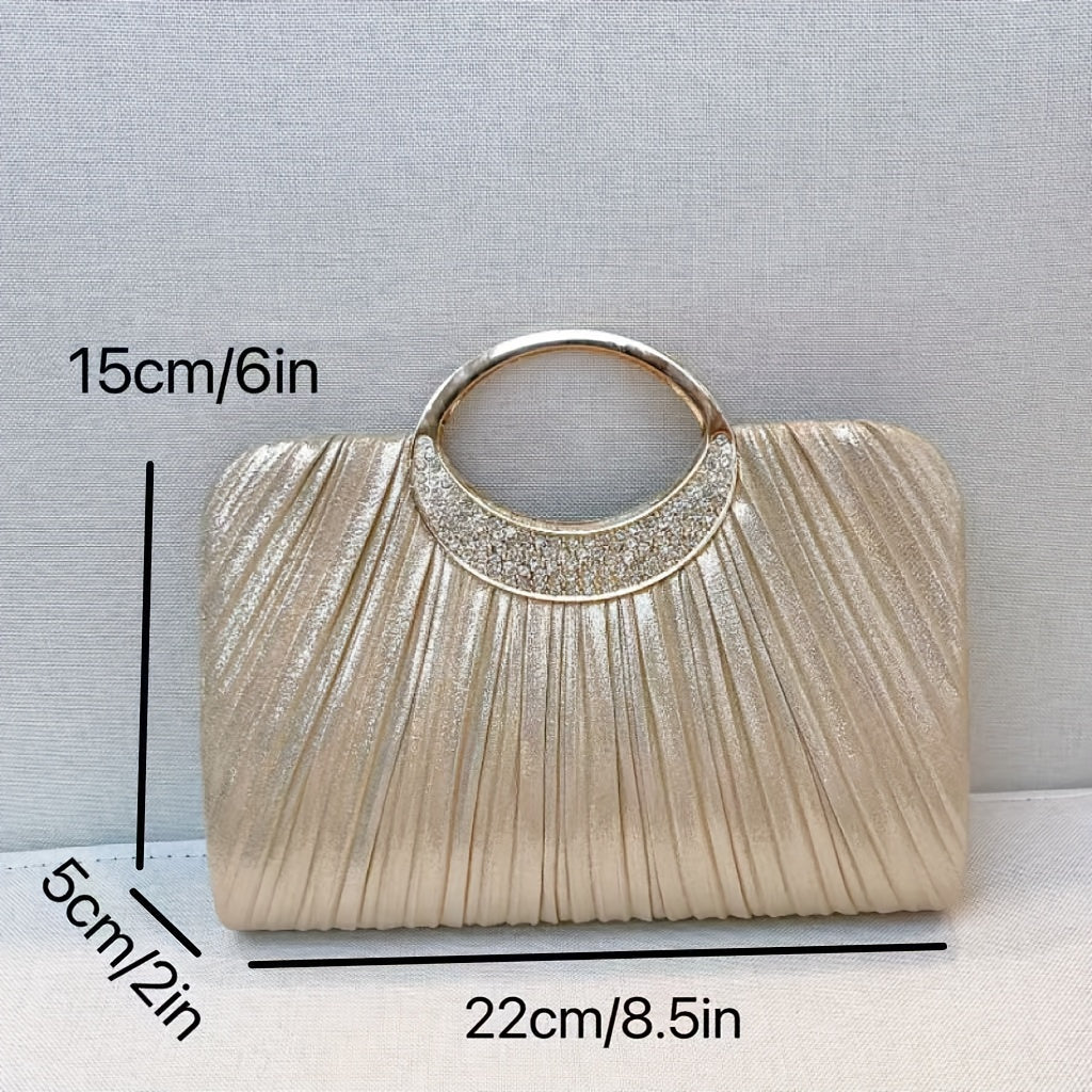 Elegant Women's Pleated Evening Clutch - Fashionable Handbag for Weddings, Parties & Proms in Silvery or Champagne