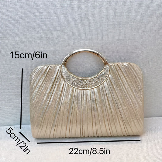 Elegant Women's Pleated Evening Clutch - Fashionable Handbag for Weddings, Parties & Proms in Silvery or Champagne