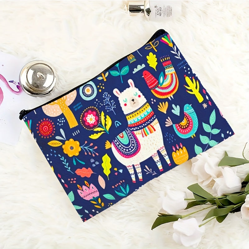 Chic Alpaca Canvas Makeup Bag - Durable, Fade-Resistant with Zip Closure - Perfect Gift for Sisters & Best Friends - Versatile Cosmetic Pouch for Travel, Snacks, and Stationery