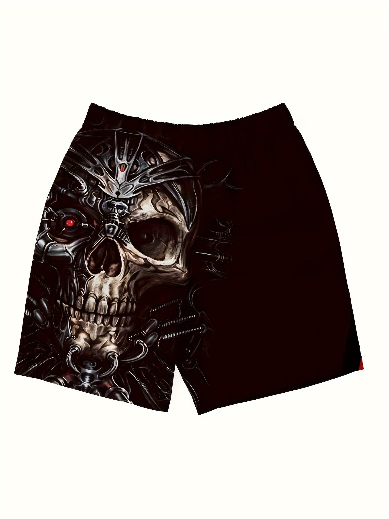 Men's Trendy Graphic Beach Shorts With Drawstring And Fancy 3D Skull Print For Summer Beach, Pool And Resort