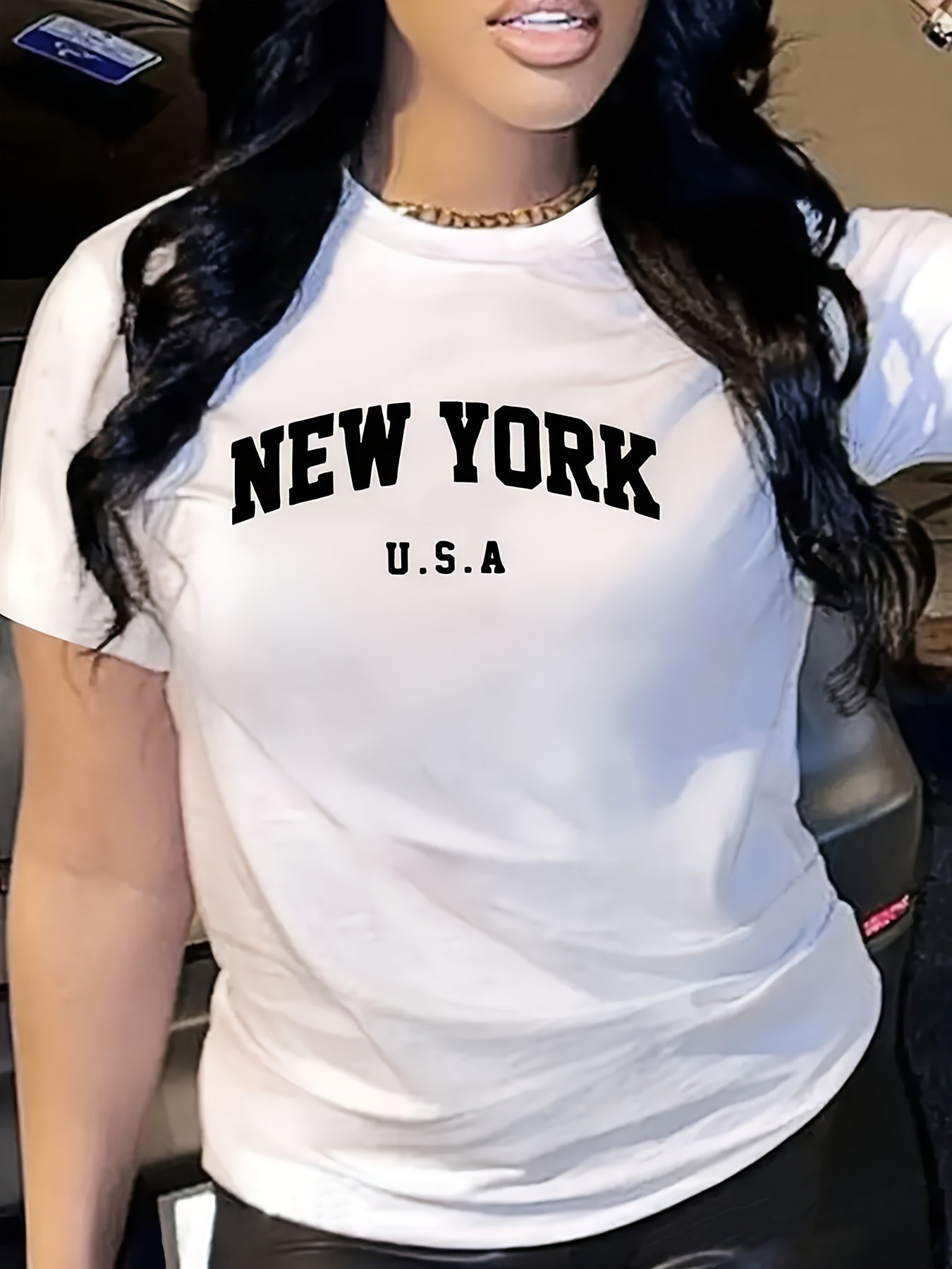 Letter Print Crew Neck T-Shirt, Casual Short Sleeve T-Shirt For Spring & Summer, Women's Clothing