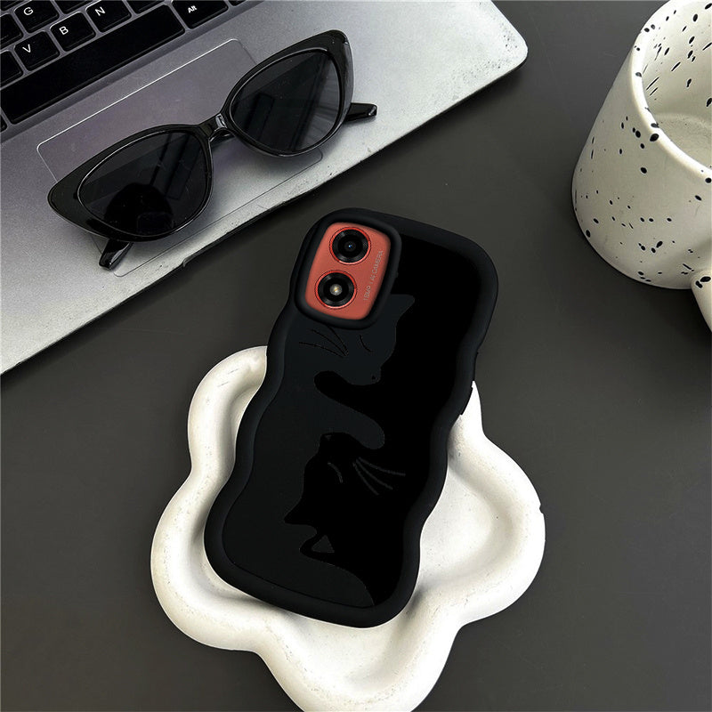 G04 4G Black kitten Silicone Case for Moto G04 4G with Shockproof features suitable for Casual