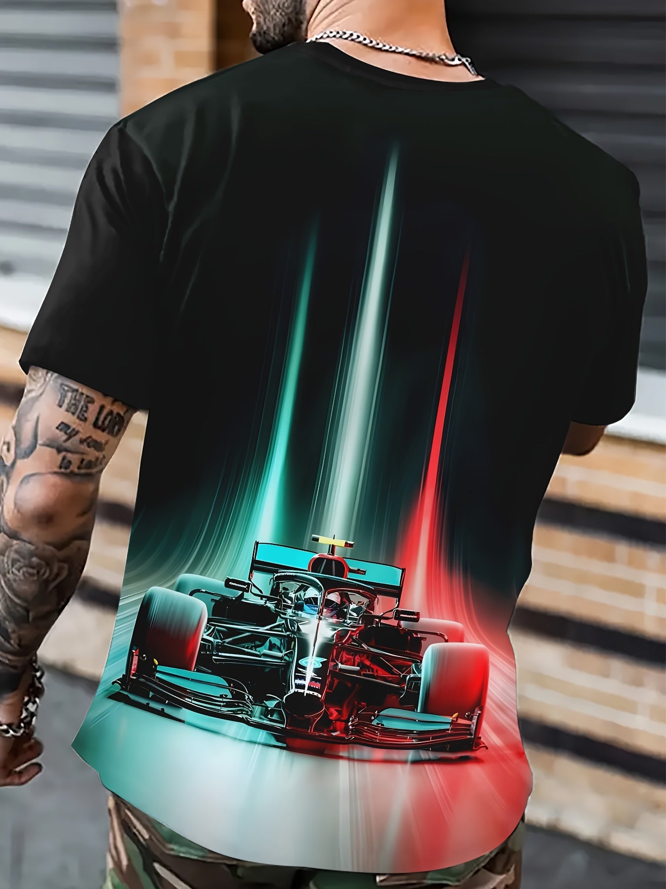 Men's Novelty 3D Race Car Digital Print T-Shirt – Short Sleeve, Polyester, Crew Neck, Regular Fit