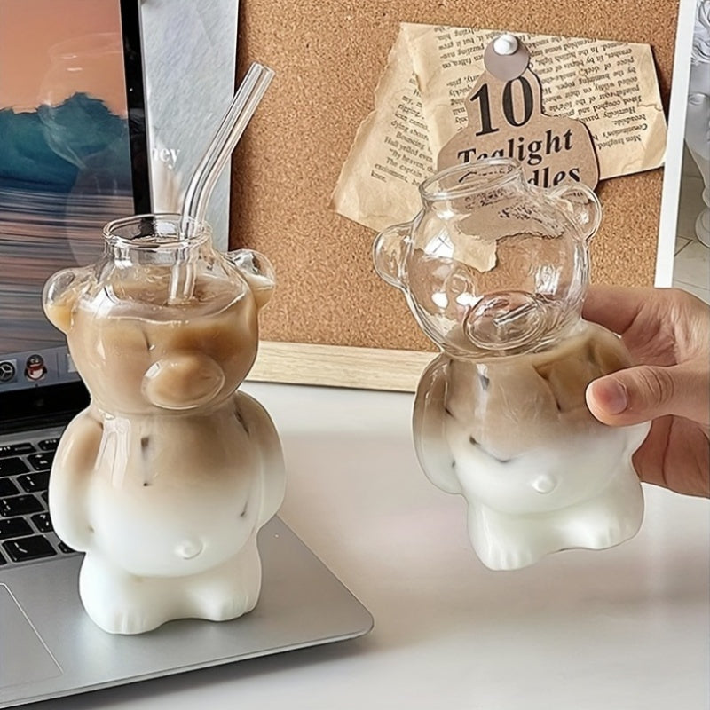 1pc Cocktail Glass Bear Shape Insulated Cute Teddy Bear Glass, Multipurpose Latte, Juice, Milk, Water Cup, Hand Wash Only, Reusable Tall Glass Beverage Container