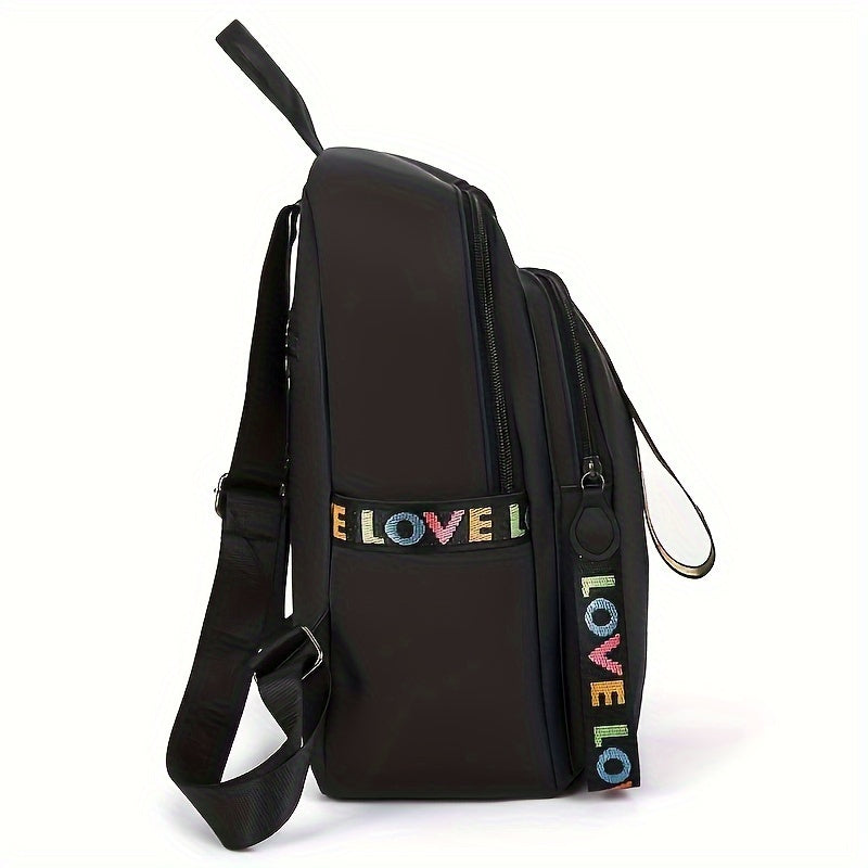Nylon Casual Backpack with Adjustable Shoulder Strap, Lightweight Alphabet Design, Machine Washable, Zippered Closure, Polyester Lined, Multipurpose Daypack for Going Out