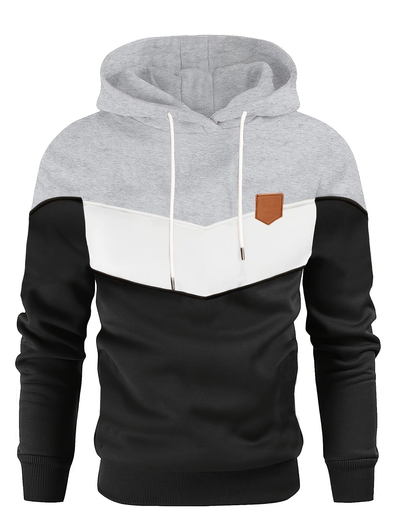 Men's Color-blocking Long-sleeved Hoodie With Kangaroo Pocket, Casual And Versatile Fashion Drawstring Warm Hooded Sweatshirt