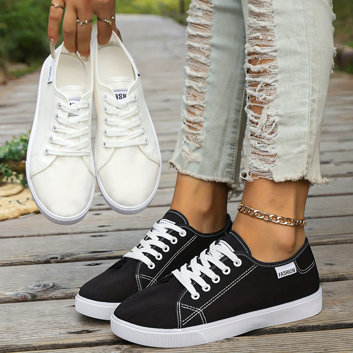 Women's Casual Canvas Sneakers - Lightweight, Breathable Flat Shoes with Lace-Up Design for All Seasons