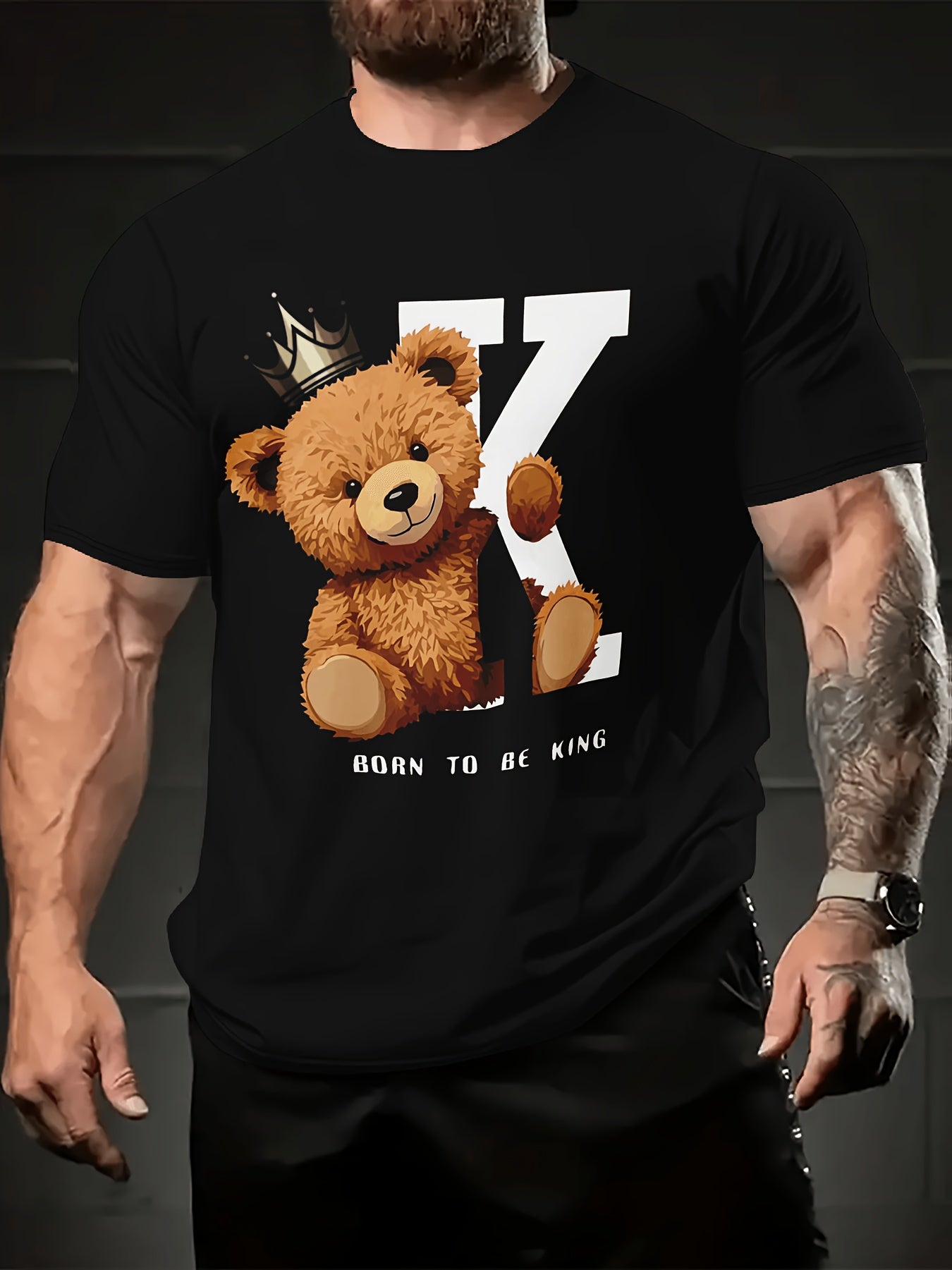 Summer 2024 Trendy Men's T-Shirt with Cool Bear Graphic - Soft Polyester, Crew Neck, Short Sleeve, Street Style