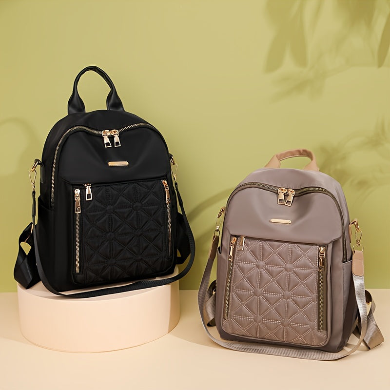 Embroidered Shoulder Bag For Women, Versatile Large Capacity Waterproof Travel Backpack, Casual Vertical Zipper Trendy Lightweight Backpack