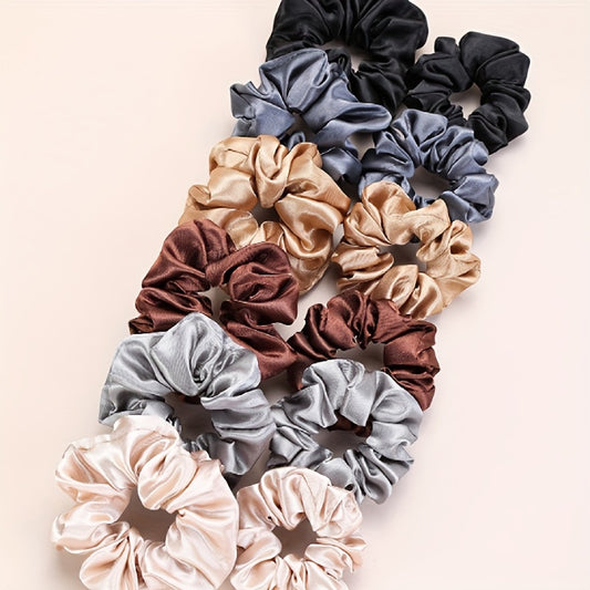 12pcs Elegant Imitation Silk Hair Scrunchies Set, Solid Color Satin Style Elastic Hair Ties with Tassel Detail, Fashionable Hair Rings for Women and Girls, Assorted Classy Scrunchy Hair Accessories for 14+ Age Group