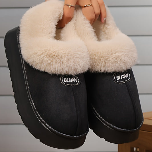 1 Pair Cozy Unisex Cotton Slippers - Indoor/Outdoor Slip-On House Shoes with Faux Fur Trim, Round Toe, Fabric Upper/Lining/Insole, EVA Sole - Casual, Warm, All-Season Footwear