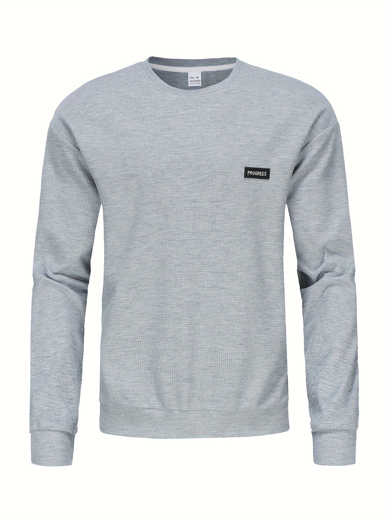 Men's Progress Print Sweatshirt, Casual Breathable Crew Neck Slim-fit Long Sleeve Top For Outdoor