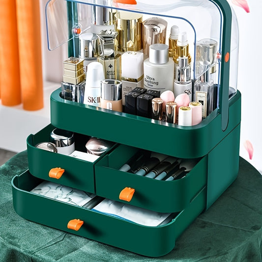 Large Capacity Cosmetic Organizer with Drawer - Lightweight Plastic Makeup Storage Box for Bathroom Countertop & Vanity