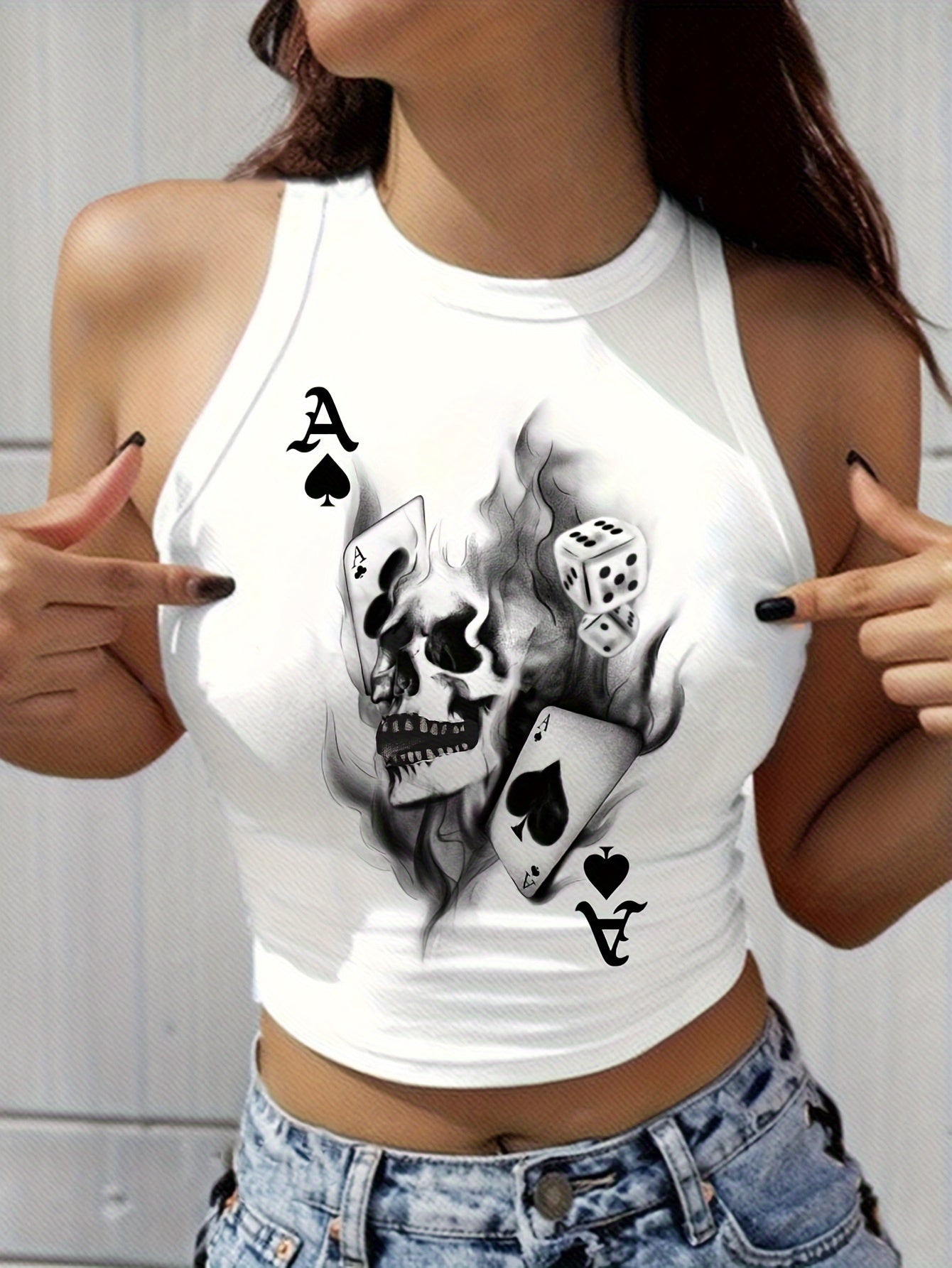 Skull Print Crew Neck Tank Top, Casual Sleeveless Tank Top For Summer, Women's Clothing