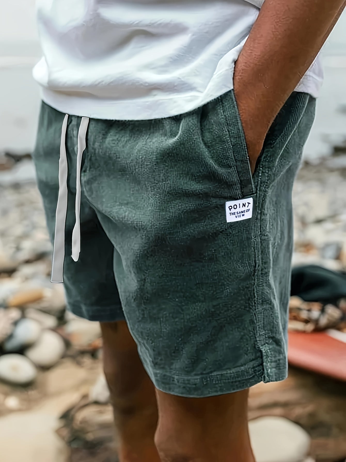 Pantaloncini corti in velluto a coste con etichetta da uomo, con coulisse, casual, eleganti e versatili per l'estate all'aperto