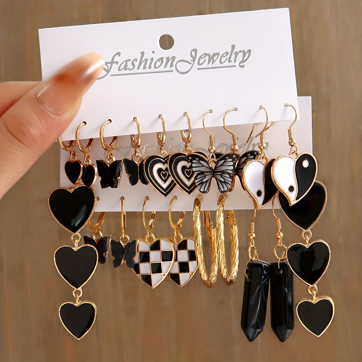 10 Pairs/ Set Hoop Earrings With Enamel Heart Butterfly Natural Stone Decor Y2K Punk Style Trendy Female Gift