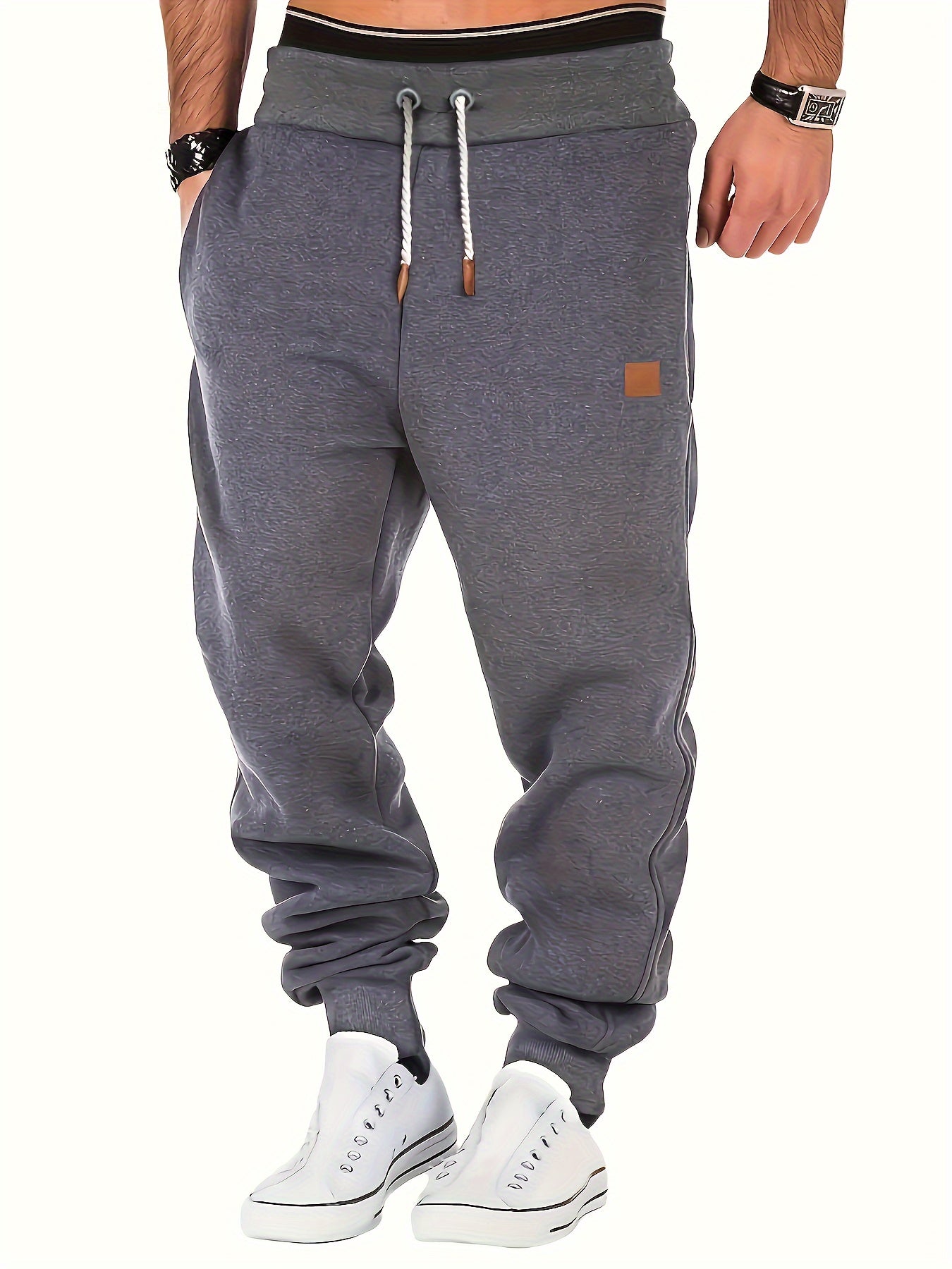 Men's Winter Sweatpants, Warm Thick Casual Joggers, Classic Design Athletic Pants, Sport Style With Pockets And Drawstring