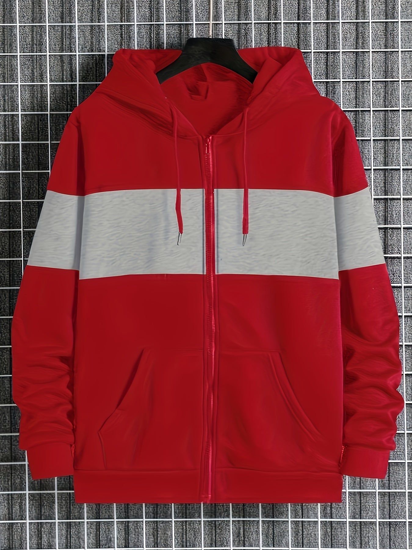 Men's Contrast Color Hooded Long Sleeve Zip Up Sweatshirt Jacket With Pockets, Trendy And Casual Hoodie Jacket Suitable For Spring And Autumn Sports And Outdoors Wear