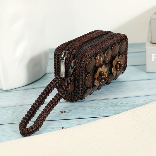 Pure Natural Coconut Shell Special Ethnic Style Handmade Braided Flower Handbag Women's Bag The First 2000 Buyers Will Receive a Beautiful Bracelet