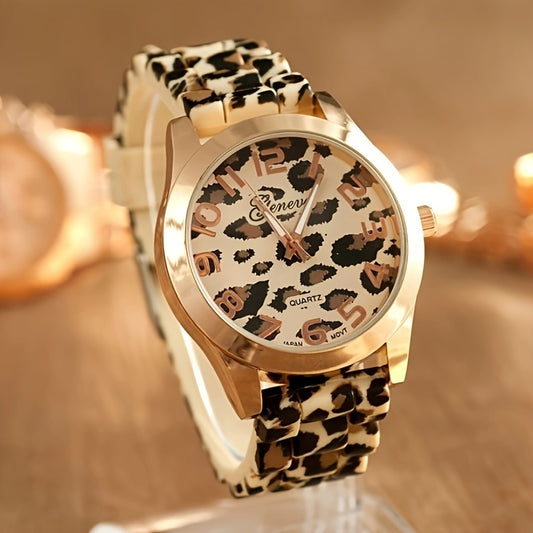 Funky Leopard Print Quartz Watch for Men & Women - Alloy Case, Silicone Band