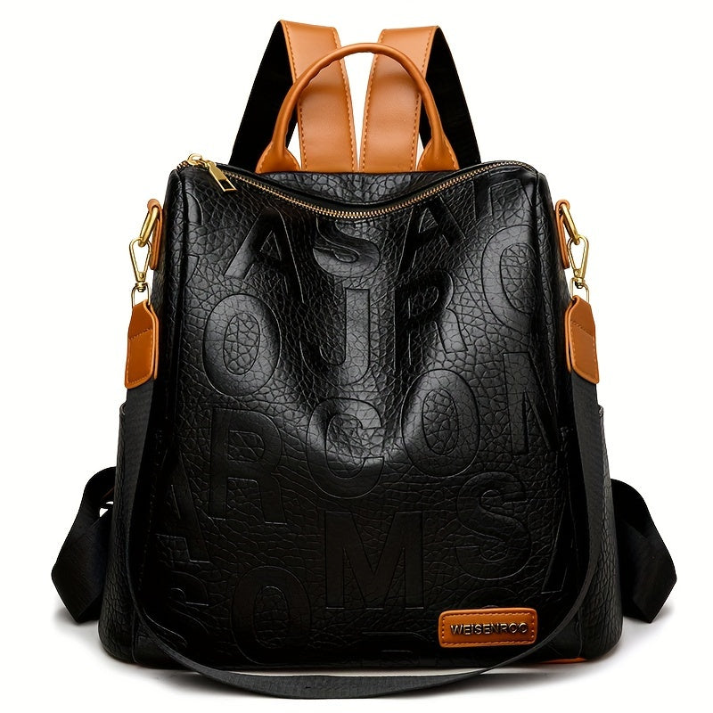 New Black Simple And Practical Multi-pocket Waterproof Letter Backpack, Multi Functional Large Capacity Going Out Travel Commuter Backpack, Autumn And Winter Student Schoolbag, College Student Zipper Backpack