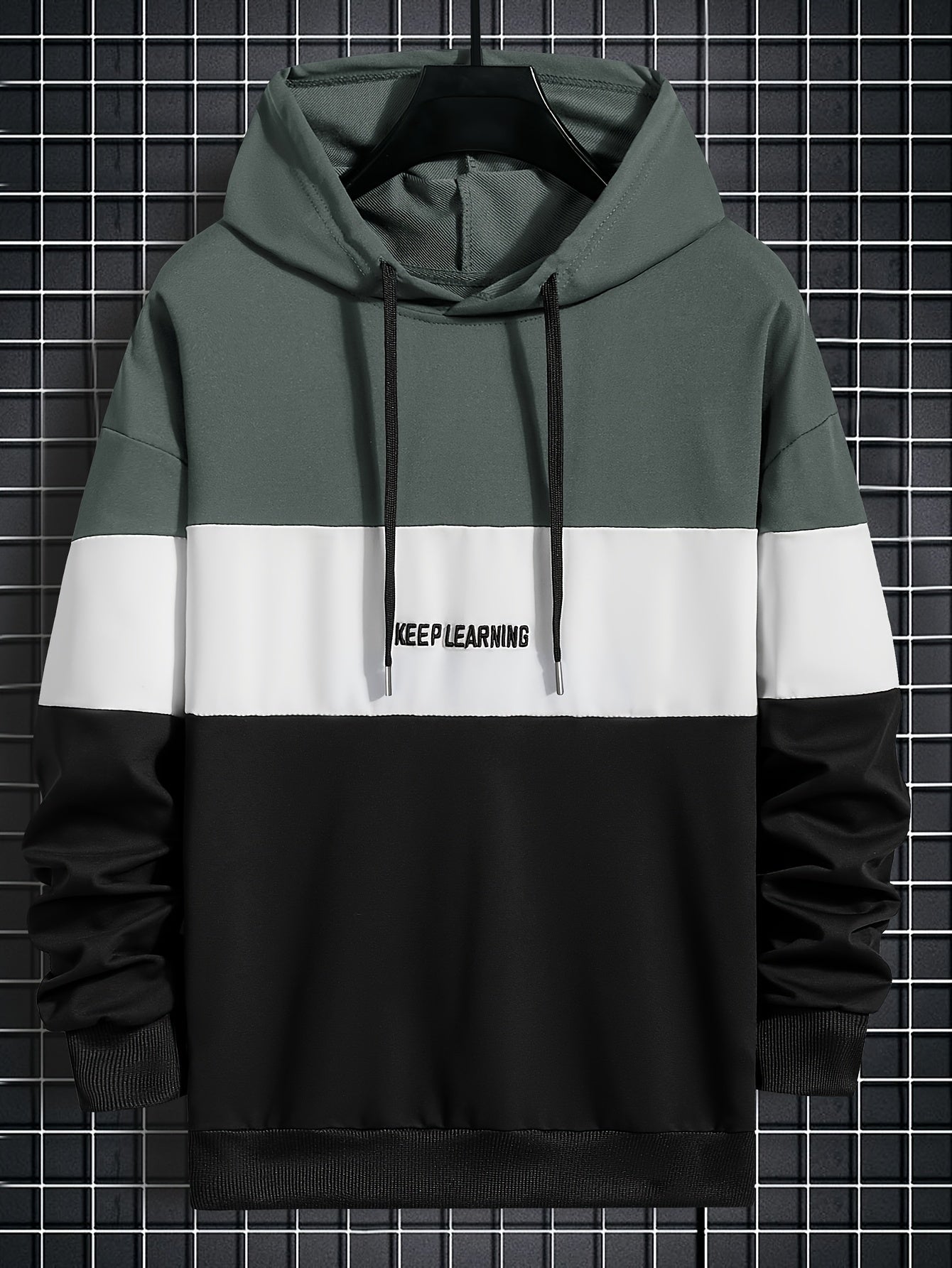 Letter Print Hoodie, Cool Hoodies For Men, Men's Casual Color Block Design Hooded Sweatshirt Streetwear For Winter Fall, As Gifts