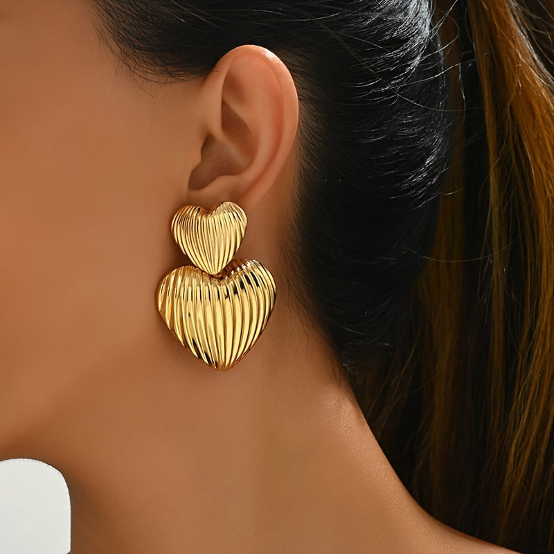 Elegant Multi-Layer Heart Dangle Earrings for Women - Chic Geometric Design, Perfect for Daily Wear & Parties