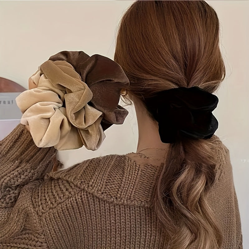 Boho Chic 4pcs Velvet Hair Scrunchies - Elastic Ponytail Holders for Women, Perfect Gift for Her