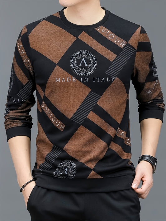 Men's Letters & Blocks Print Sweatshirt, Casual Trendy Long Sleeve Pullover As Gift