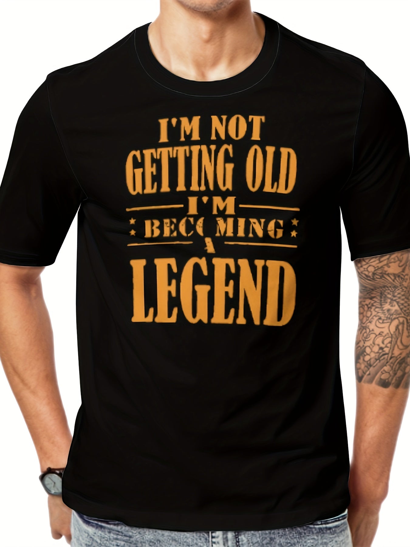 "I'm Becoming A Legend" Print Crew Neck T-shirt For Men, Casual Short Sleeve Top, Men's Novelty Tee For Summer Outing