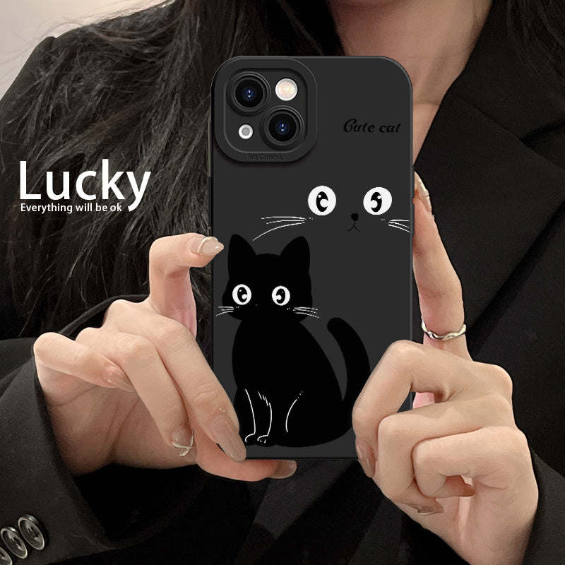 Black cute cat for iPhone 16 Pro Max/15/14 PLUS/13/12/11 phone case, shock-absorbing, anti-slip, lightweight, new fashion trend design, Men's and Women's protective high-quality Air Cushion protective case soft shell