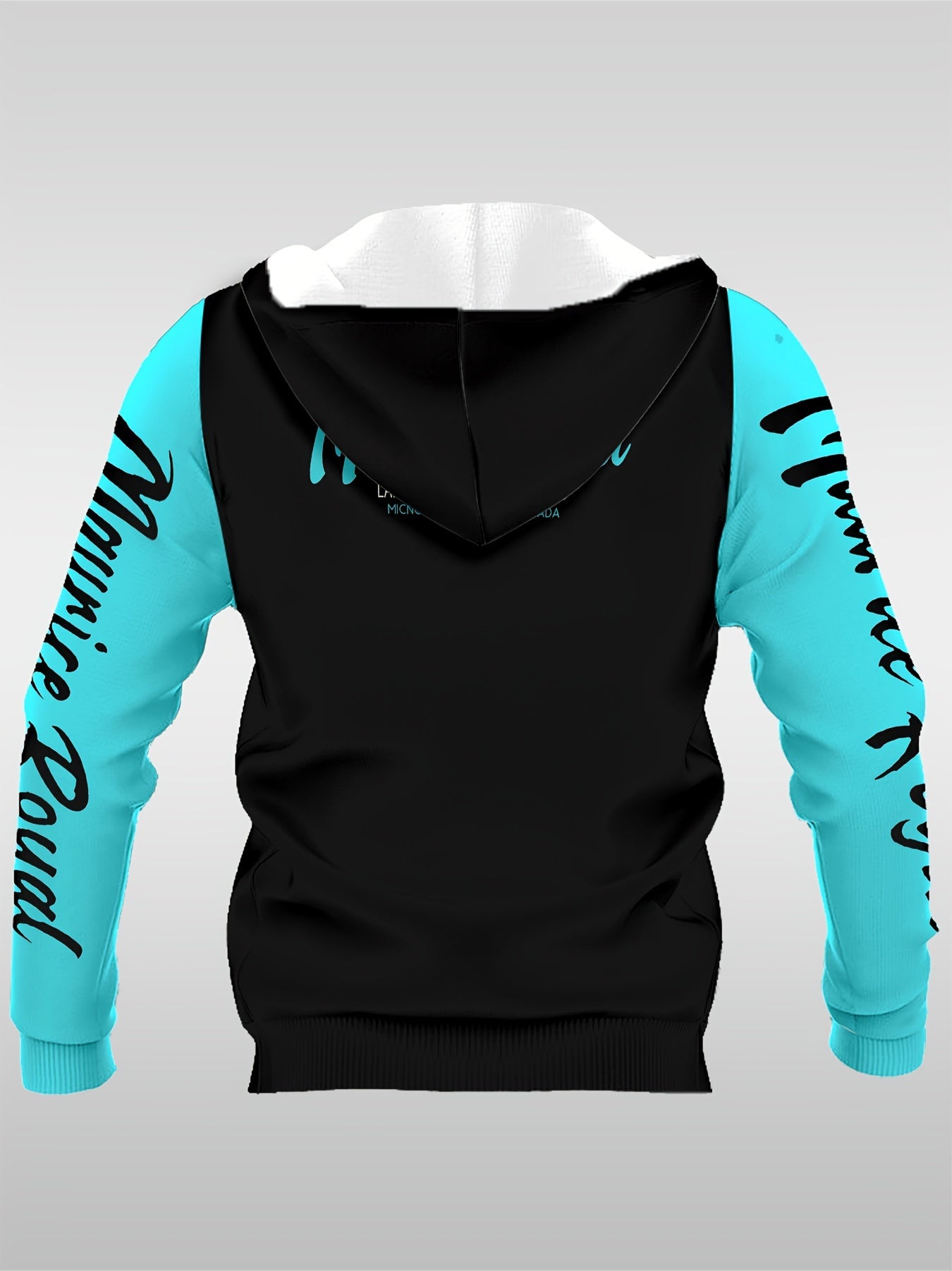 Men's Casual Hoodie with 3D Digital Print - Stretchy, Comfortable Polyester Blend, Blue & Black Color Block Design, Perfect for Fall/Winter