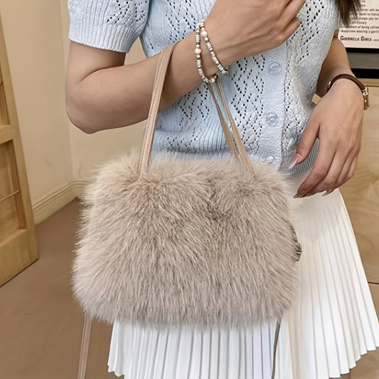 Chic Plush Women's Handbag - Soft Faux Fur, Versatile Crossbody & Top Handle Purse in Sky Blue/Green/Grey/Pink/Black