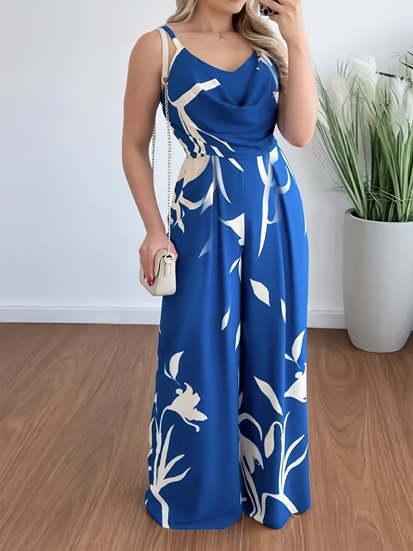 Floral Print Cami Jumpsuit, Elegant Sleeveless Wide Leg Jumpsuit For Spring & Summer, Women's Clothing