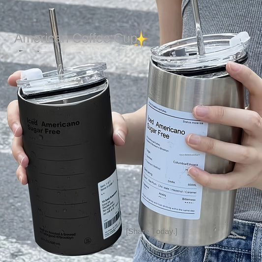 1pc Double-Walled Vacuum Insulated Stainless Steel Tumbler with Lid and Straw, 20oz, 304 Stainless Steel Inner Liner, PC Body, Shatter-Proof, Portable, Hot and Cold Beverage Cup for Iced Coffee, Latte