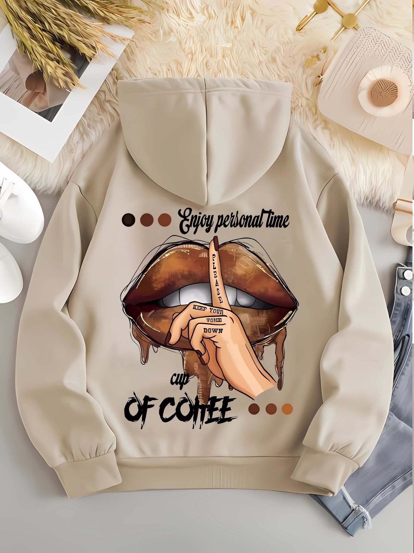 Graphic Print Hoodie, Drawstring Casual Hooded Sweatshirt For Winter & Fall, Women's Clothing