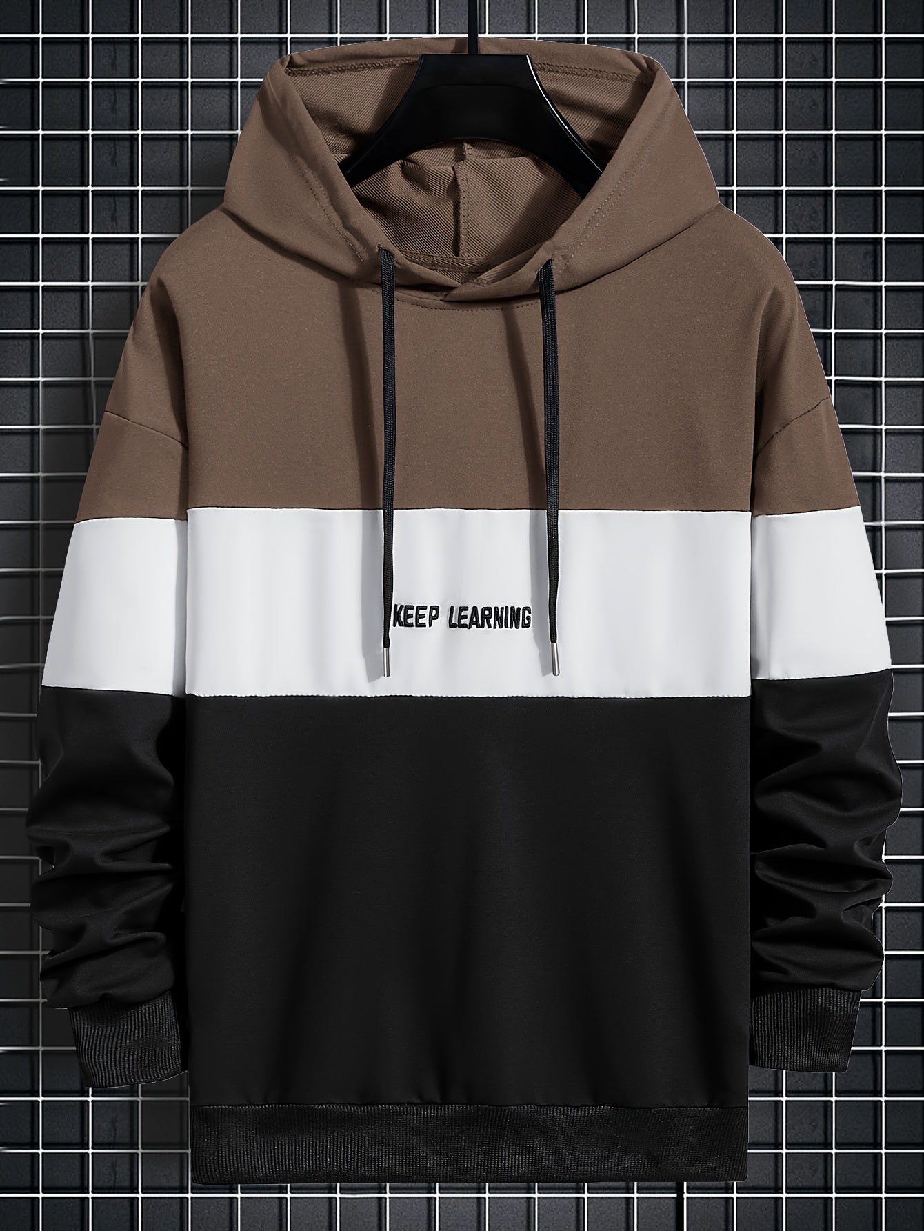 Letter Print Hoodie, Cool Hoodies For Men, Men's Casual Color Block Design Hooded Sweatshirt Streetwear For Winter Fall, As Gifts