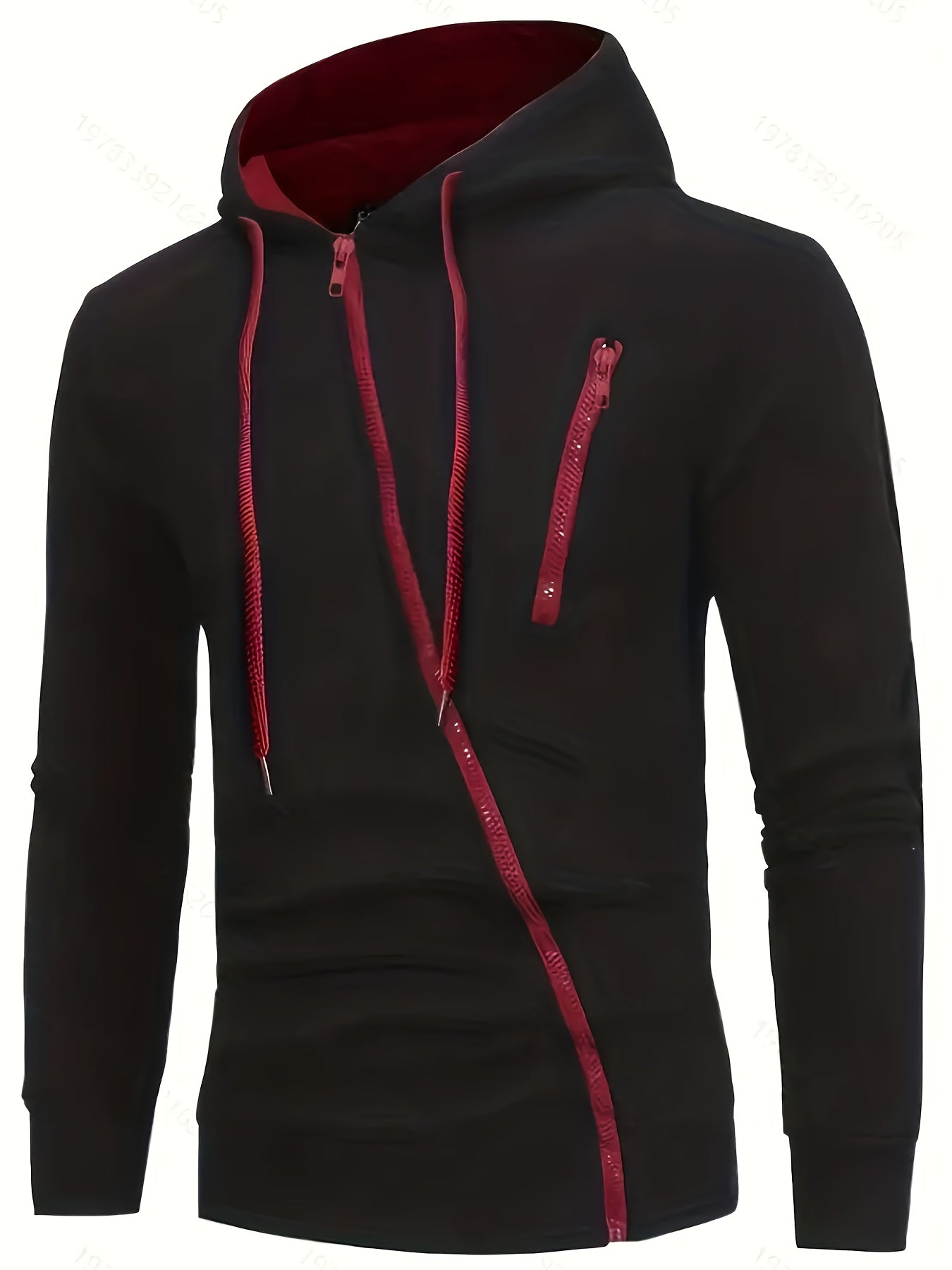 Men's Stylish Zip-up Hoodie With Pockets, Trendy Comfy Sweatshirt With Slant Zipper For Spring And Autumn