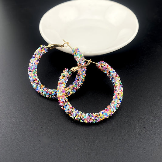 1pair Girl's New Niche Design Multi Color Sequins Earrings, Fairy Girl's Versatile Earrings