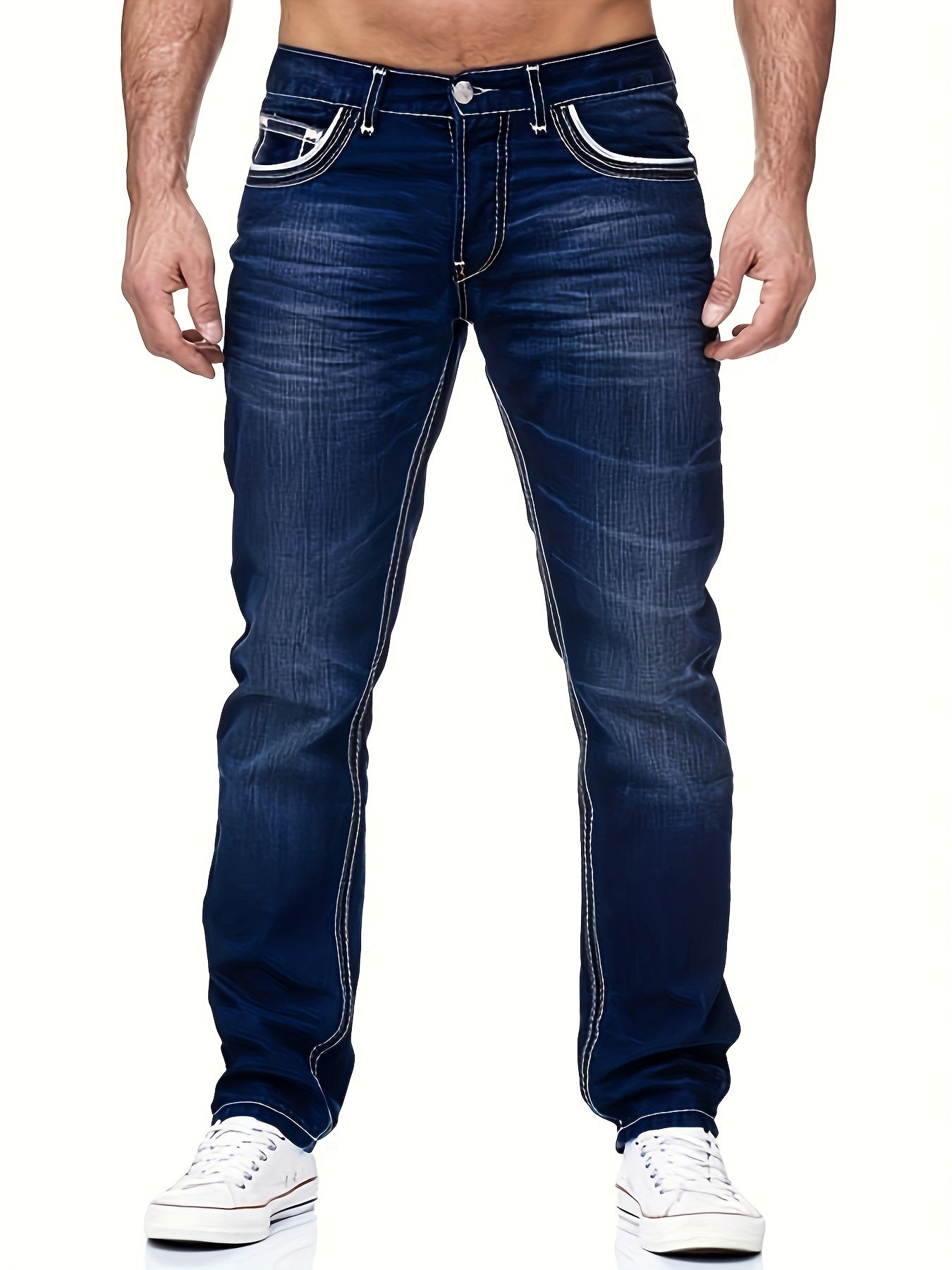 Men's Casual Classic Design Jeans, Chic Street Style High Stretch Jeans
