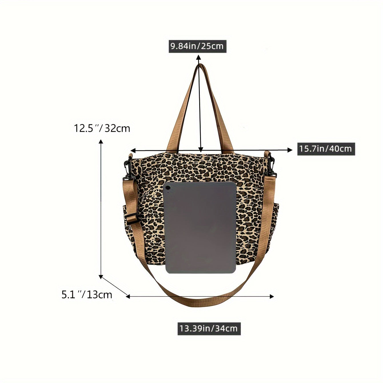 Women's European And American Style Leopard Print Tote Bag, Large Capacity Multifunctional Shoulder Bag, Shopping Tote Bag, Suitable For Daily Commuting And Travel