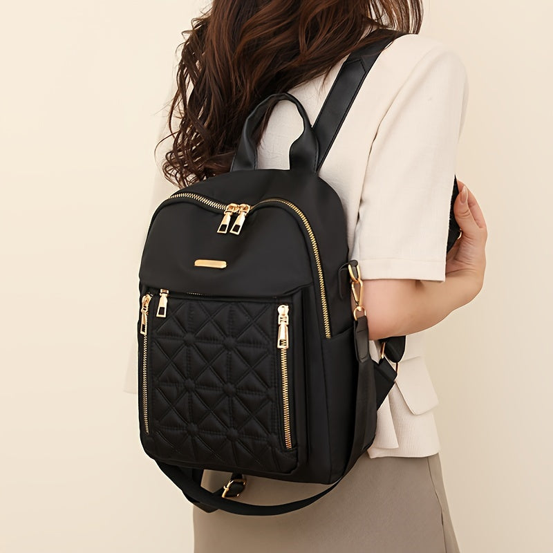 Embroidered Shoulder Bag For Women, Versatile Large Capacity Waterproof Travel Backpack, Casual Vertical Zipper Trendy Lightweight Backpack
