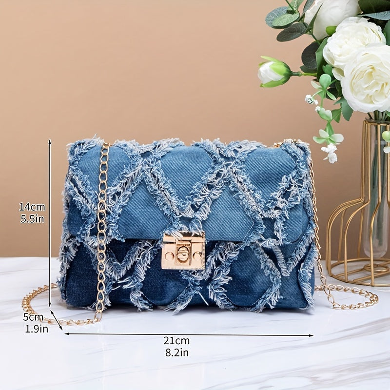 Chic Denim Crossbody Bag for Women - Casual Flap Design with Secure Lock Closure, Lightweight & Portable Commuter Purse