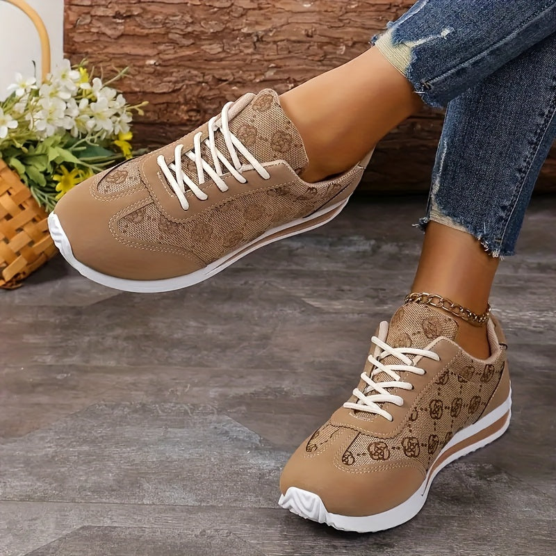 Women's Rose Pattern Casual Sneakers - Lace-Up, Soft Platform Walking Shoes with Rubber Sole, Low-Top Preppy Style