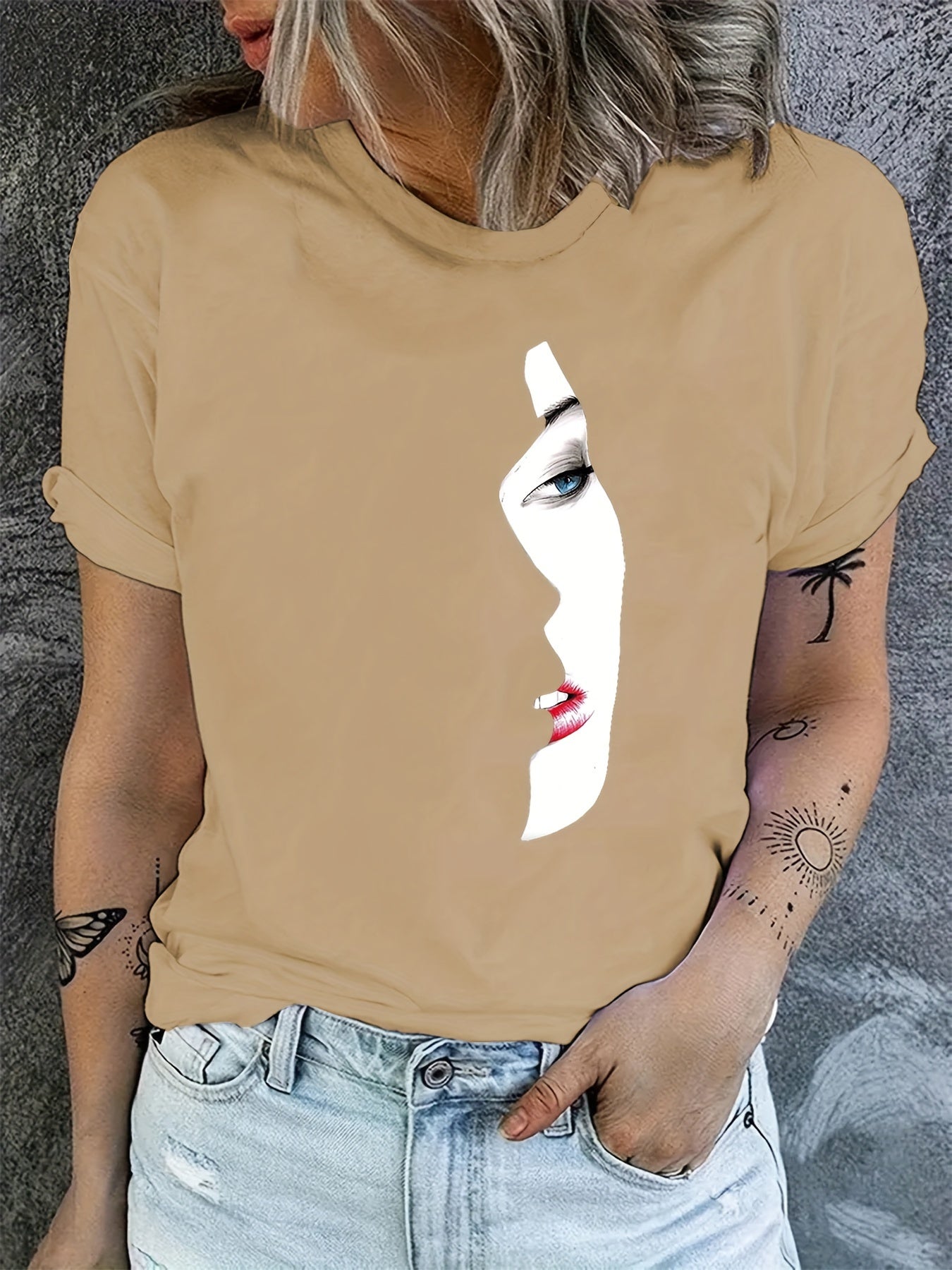 Graphic Print T-shirt, Casual Crew Neck Short Sleeve Top For Spring & Summer, Women's Clothing