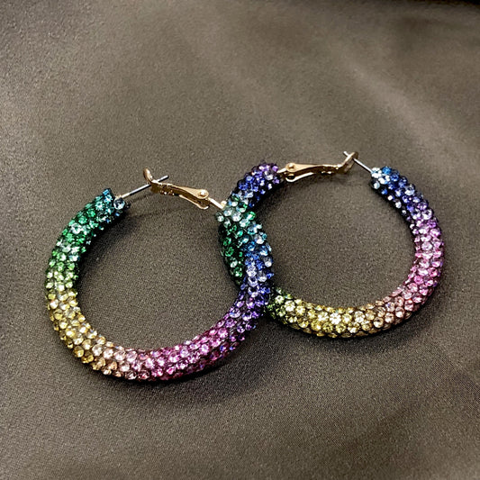 Colorful Rhinestone Decor Hoop Earrings, Ideal choice for Gifts