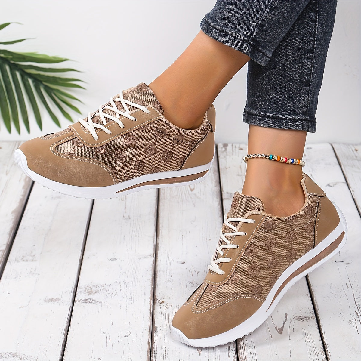 Women's Casual Lace-Up Sneakers, Lightweight Fashion Footwear for Daily Hiking, Versatile for Yoga Pants, Shorts, Breathable Fabric Upper, Rubber Sole, Low-Top, Autumn Collection