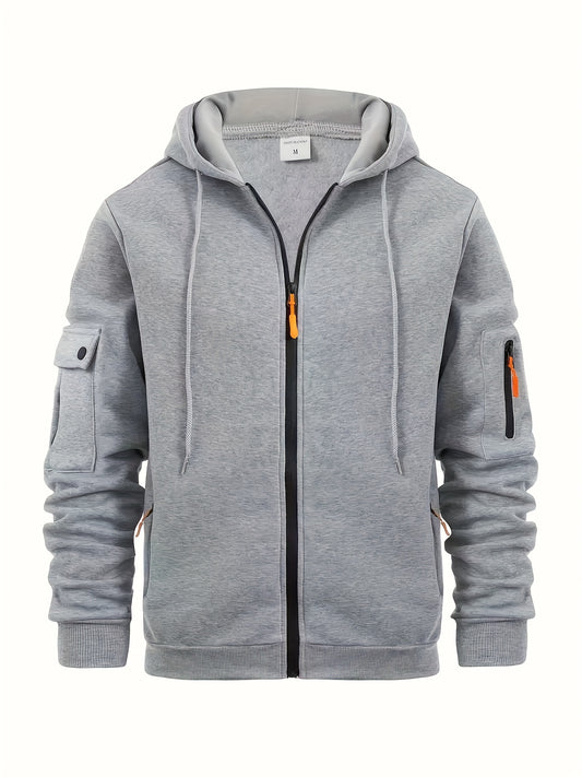 Men's Casual Hooded Jacket - Zip-Up, Polyester, Machine Washable - Perfect for Outdoor Sports & Leisure, Spring/Fall