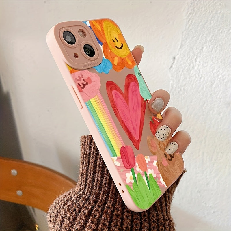 TF4832 Heart 021 (Love Flower, Bear, Rainbow, Apple, Ice Cream) Pink Lens Anti-fall Phone Case Title: Heart Pattern Graphic Pattern Anti-fall Phone Case For IPhone 14, 13, 12, 11 Pro Max, XS Max, X, XR, 8, 7, 6, 6S Mini, Plus