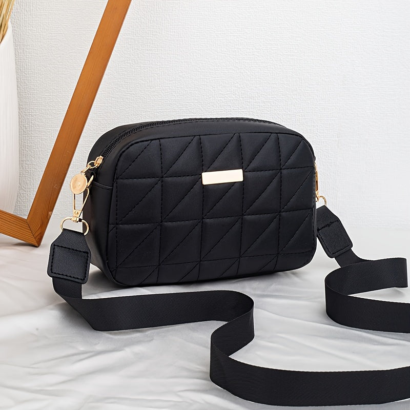 Plaid Pattern PU Leather Shoulder Bag with Removable Strap, Fashion Crossbody Messenger Bag with Zipper Closure and Polyester Lining for Daily Essentials - Guangzhou Crafted